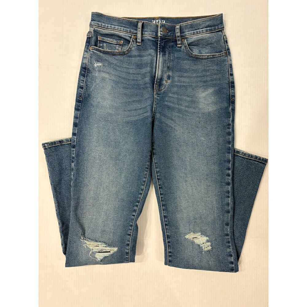 a.n.a Women’s High Rise Straight Jeans Size 8 Blue Distressed Stretch Denim NWOT